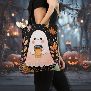 Tote Bag Joli Fantôme d'Automne avec Café à la Citrouille –