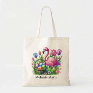 Tote Bag Joli flamant rose de Pâques ajouter un nom 