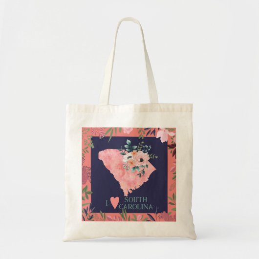 Tote Bag Joli Floral I Love South Carolina State Map (Devant)