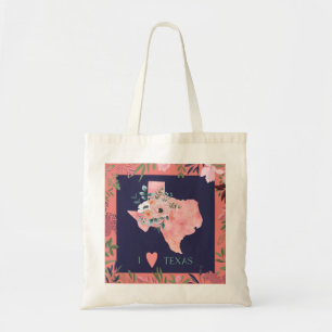 Tote Bag Joli Floral I Love Texas State Map