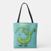 Tote Bag Joli gecko vert salutations avec dessin animé (Dos)