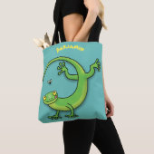 Tote Bag Joli gecko vert salutations avec dessin animé (De près)