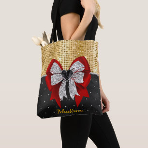 Tote Bag Joli grand rouge glitterie argent arc cravate mono