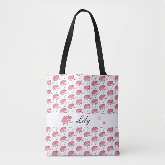 Tote Bag Joli Happy Hérisson Motif rose blanc (Devant)