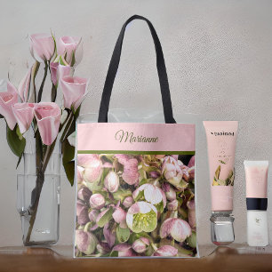 Tote Bag Joli Hellebore rose et olive personnalisé