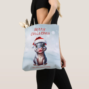 Tote Bag Joli Hippopotame Santa Hat Snowy Noël