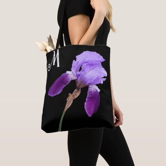Tote Bag Joli iris violet boho floral M monogramme mignon (De près)