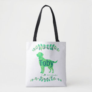 Tote Bag Joli Labrador Vert Pastel Nom et Photo Personnal
