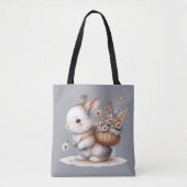 Tote Bag Joli lapin aux fleurs Aquarelle Art (Devant)