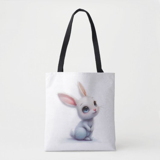 Tote Bag Joli lapin blanc aux grands yeux bleus (Devant)