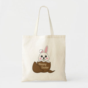 Tote Bag Joli lapin blanc dans un oeuf au chocolat Joyeux P