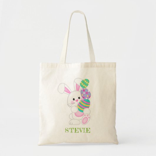 Tote Bag Joli Lapin De Pâques Avec Oeufs Colorés (Devant)