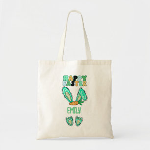 Tote Bag Joli lapin de Pâques Personnaliser Nom Vert