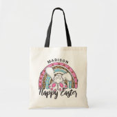 Tote Bag Joli lapin lapin de Pâques Rainbow Ajouter un nom (Devant)