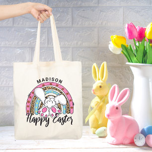 Tote Bag Joli lapin lapin de Pâques Rainbow Ajouter un nom