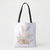 Tote Bag Joli lapin rose en panier Aquarelles (Devant)