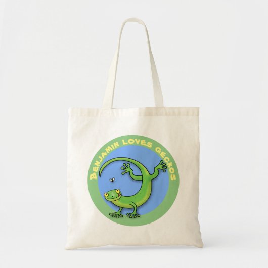 Tote Bag Joli lézard vert gecko avec dessin animé (Devant)