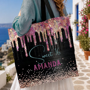 Tote Bag Joli licorne noir paillettes anniversaire monogram