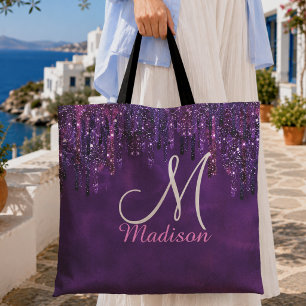 Tote Bag Joli licorne rose violet avec monogramme et goutte