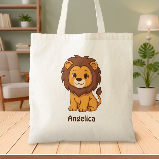 Tote Bag Joli Lion de Dessin Animé Nom Personnalisé