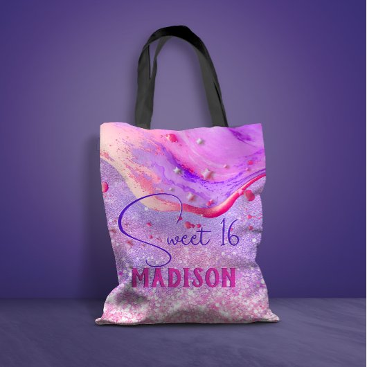 Tote Bag Joli marbre violet art parties scintillant monogra