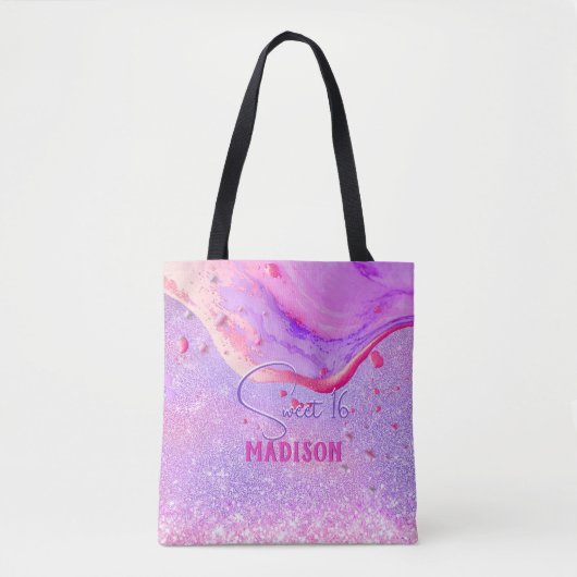 Tote Bag Joli marbre violet art parties scintillant monogra (Devant)
