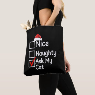 Tote Bag Joli Méchant Demander à Mon Chat Noël Xmas Liste d