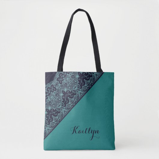 Tote Bag Joli Monogram Blue Ajouter Votre Nom Élégant (Devant)