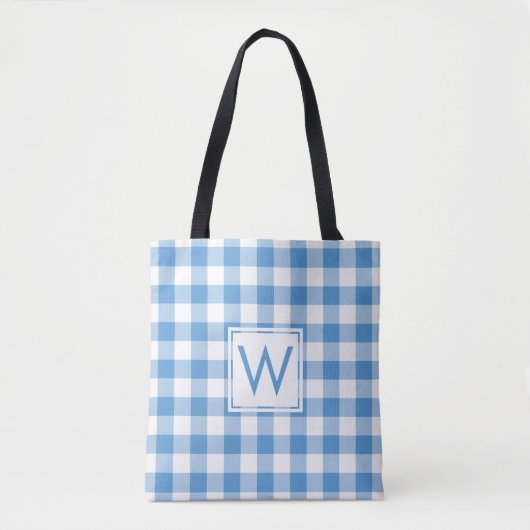 Tote Bag Joli Monogramme bleu clair En vichy Motif (Devant)