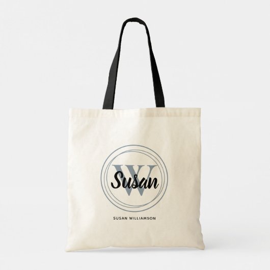 Tote Bag Joli monogramme bleu clair Initiale Nom de script (Dos)