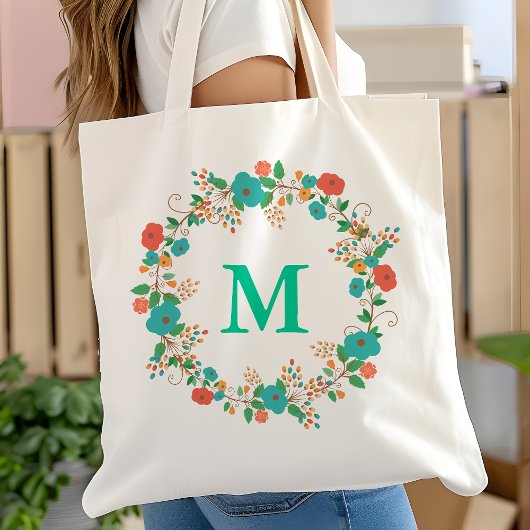 Tote Bag Joli monogramme de couronne florale