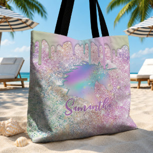 Tote Bag Joli monogramme de licorne arc-en-ciel faux étoile