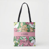 Tote Bag Joli monogramme floral rose et vert mignon (Devant)