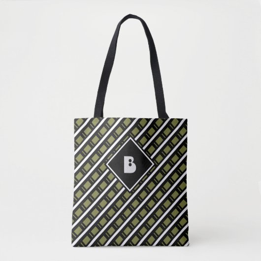 Tote Bag Joli Monogramme moderne Motif initial noir vert (Devant)