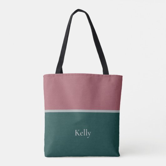 Tote Bag Joli Monogramme moderne Nom Vert Rouge Élégant (Dos)