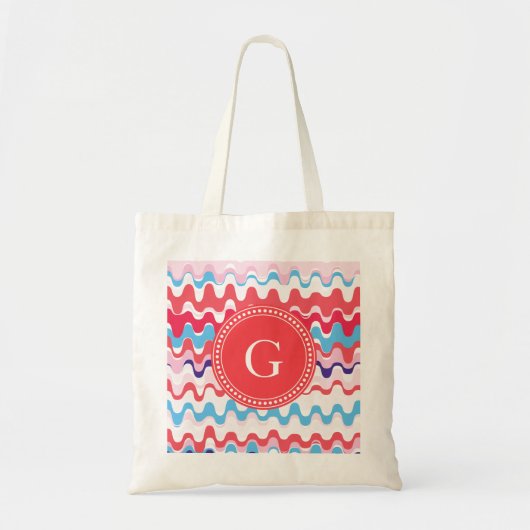 Tote Bag Joli monogramme motif rose rouge abstrait (Devant)
