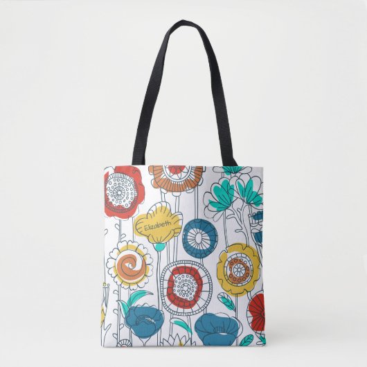 Tote Bag Joli Monogramme Nom Abstrait Fun Floral élégant (Devant)
