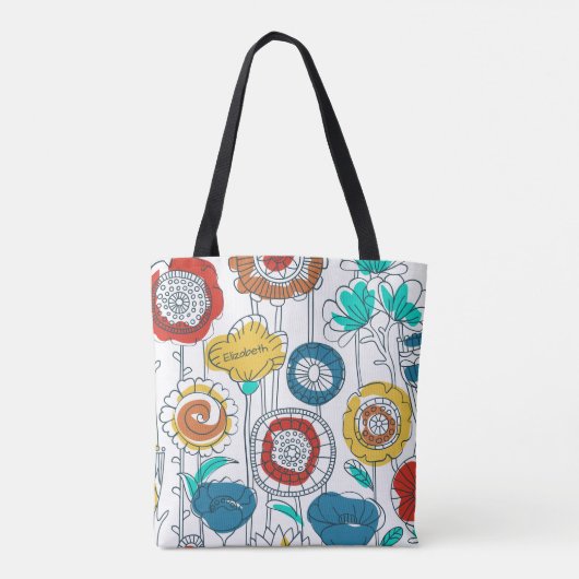 Tote Bag Joli Monogramme Nom Abstrait Fun Floral élégant (Dos)
