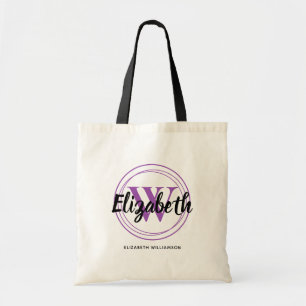 Tote Bag Joli monogramme violet Initiale Nom de script