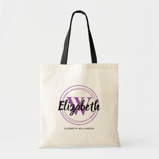 Tote Bag Joli monogramme violet Initiale Nom de script (Devant)