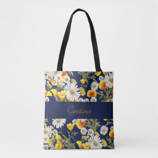 Tote Bag Joli Motif Chamomile & Poppies Personnalisé (Devant)