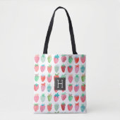 Tote Bag Joli motif de fraise monogrammé Marché d'été (Devant)