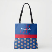 Tote Bag Joli Motif de rennes de Noël Monogram Blue (Devant)