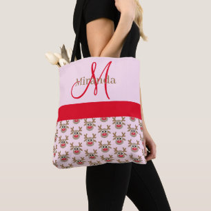 Tote Bag Joli Motif de rennes de Noël Monogram Girly