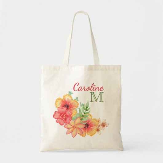Tote Bag Joli motif floral hawaïen chic aquarelle amusant (Devant)