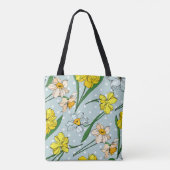 Tote Bag Joli motif floral rétro bleu avec monogramme (Dos)