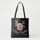 Tote Bag Joli Noël amusant Cartoon Reindeer noir (Devant)