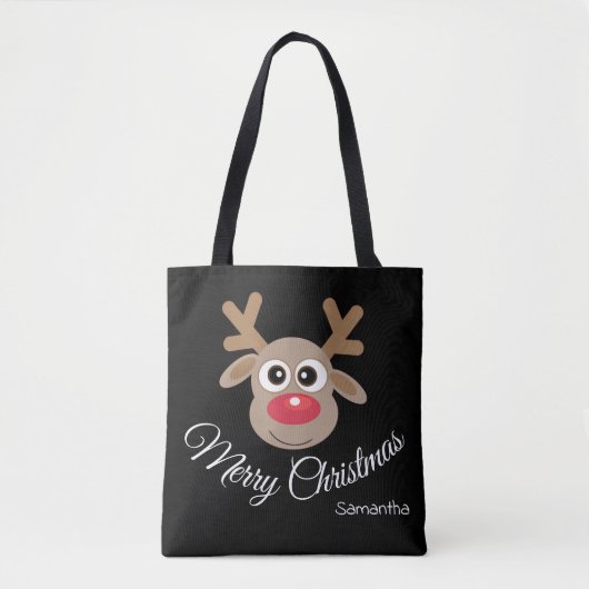 Tote Bag Joli Noël amusant Cartoon Reindeer noir (Devant)