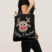 Tote Bag Joli Noël amusant Cartoon Reindeer noir (De près)