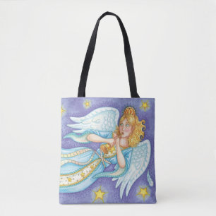 Tote Bag Joli Noël, Ange musicien jouant de son cor
